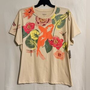 NWT Torrid Cream Tee with Koi, Dragonflies And Water Lilies Size 1 (1X)